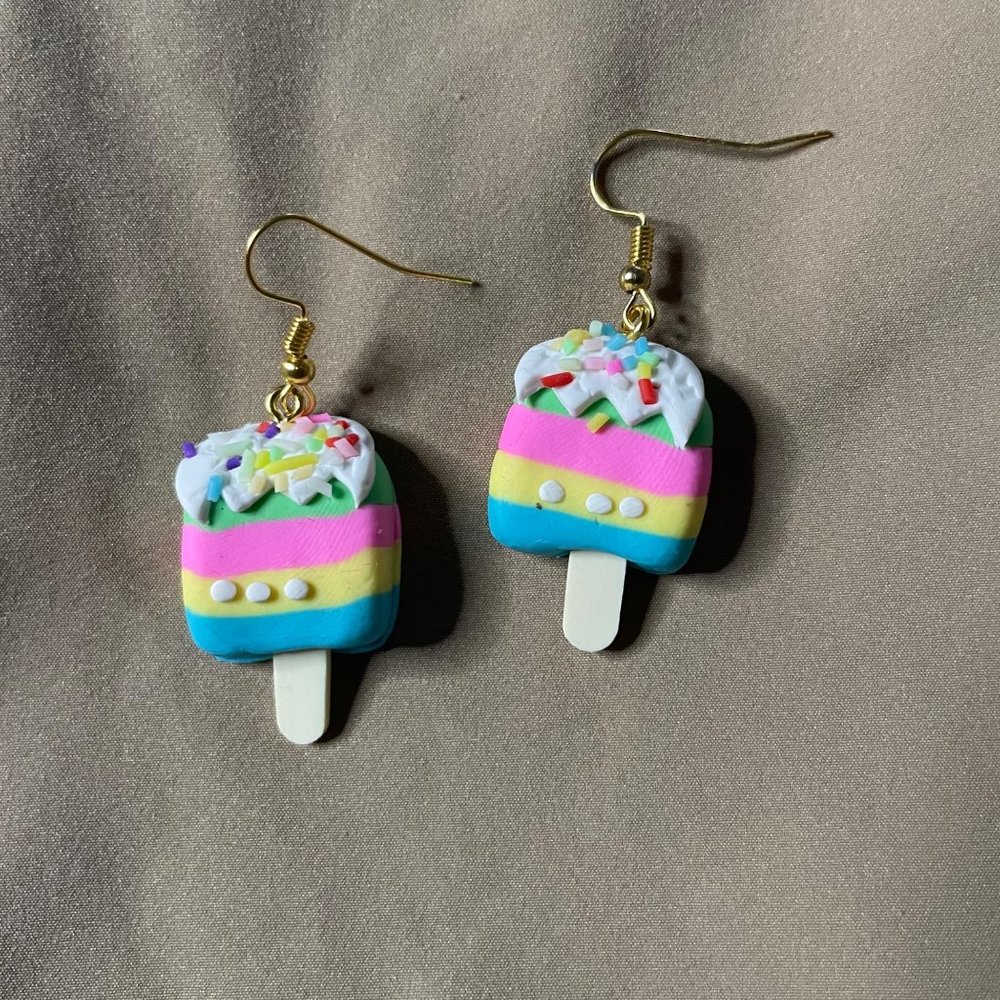 Popsicle Rainbow Ice Cream Clay Fun Funny Colorful Dangle Drop Earrings NEW - Picture 3 of 6